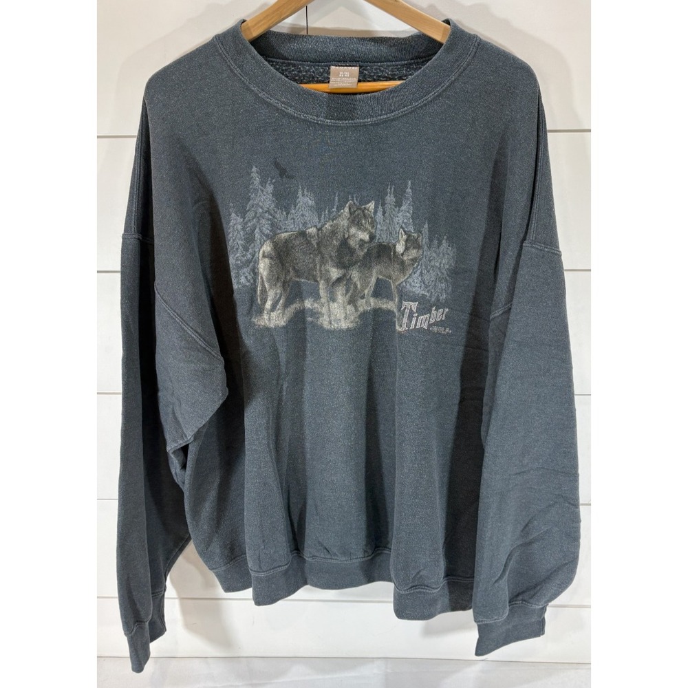 Vintage 90s George Men's XL Gray Timber Wolf Graphic Sweatshirt Nature Wildlife